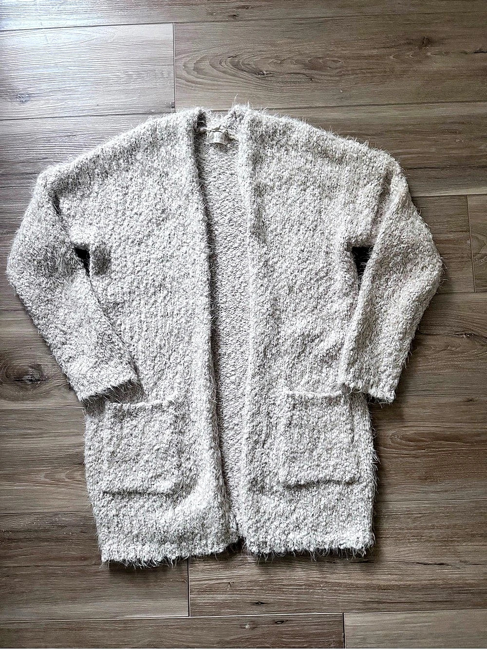 Altar'd State Cream Fuzzy Eyelash Knit Open Front Cardigan Sweater